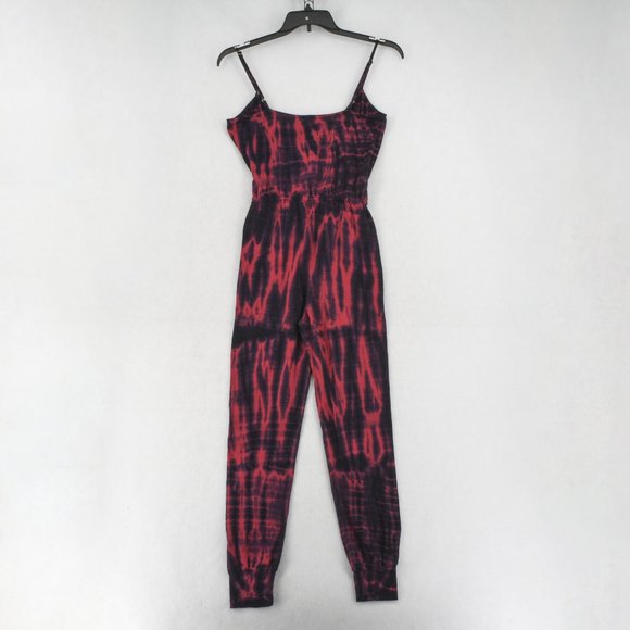 Sundry Jogger Jumpsuit Women V-Neck Sleeveless Tie Dye Drawstring Waist Red Navy - Picture 8 of 8